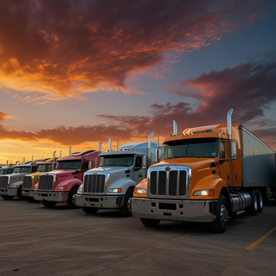 photo of trucks in line